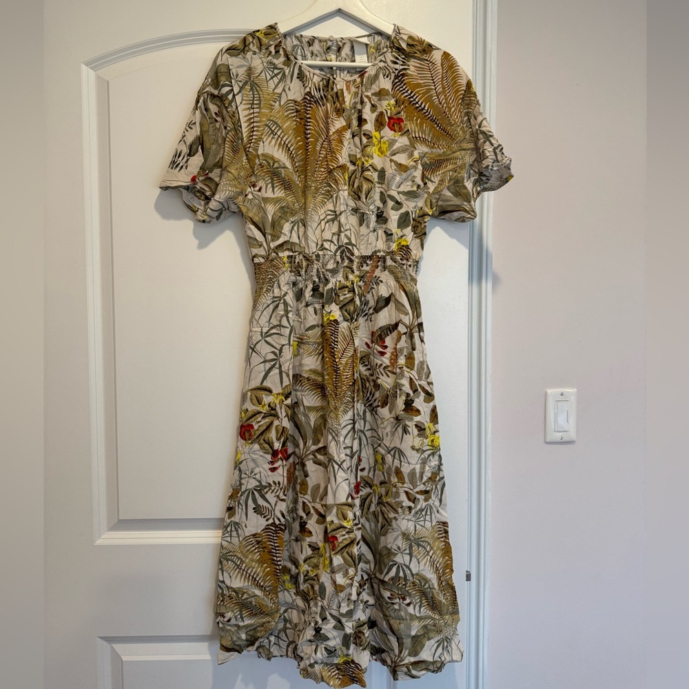 H&M Palm Leaf Floral Print Botanical Midi Summer Dress